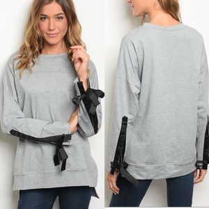SALE Gray Elevated Sweatshirt Ribbon Detail